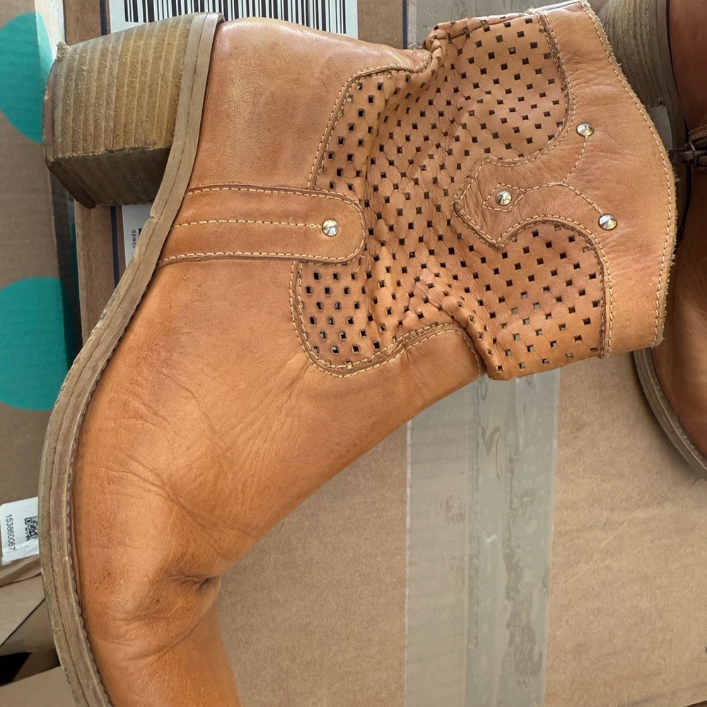 Tan Ankle Boots with Perforated Design